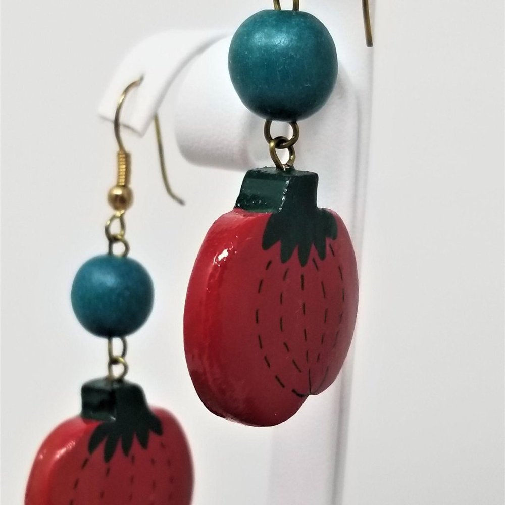 Pumpkin Painted Wood Earrings Pierced - Picture 2 of 4